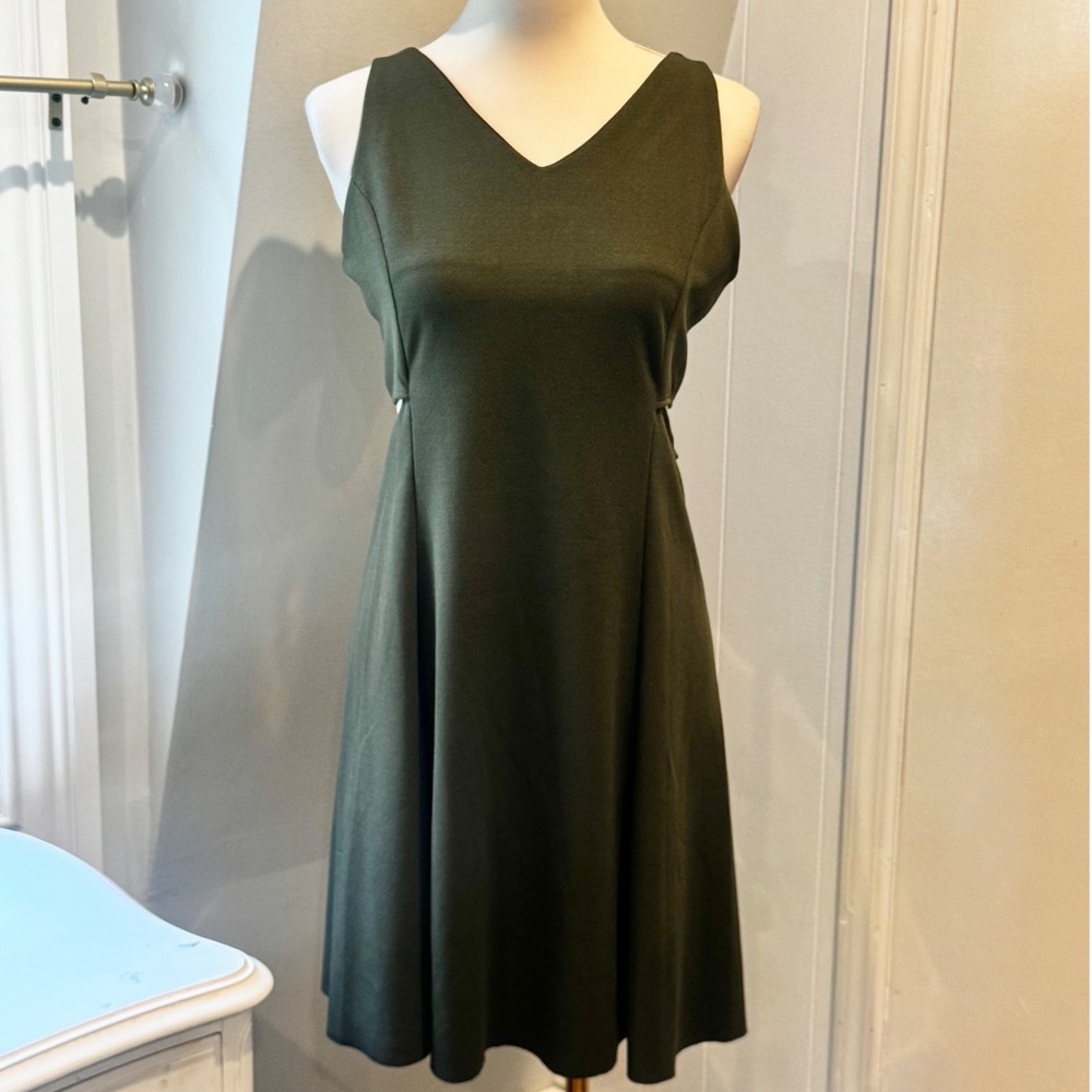 Ginger Olive Green Fit & Flare Dress Side Cutout Chic | Size L